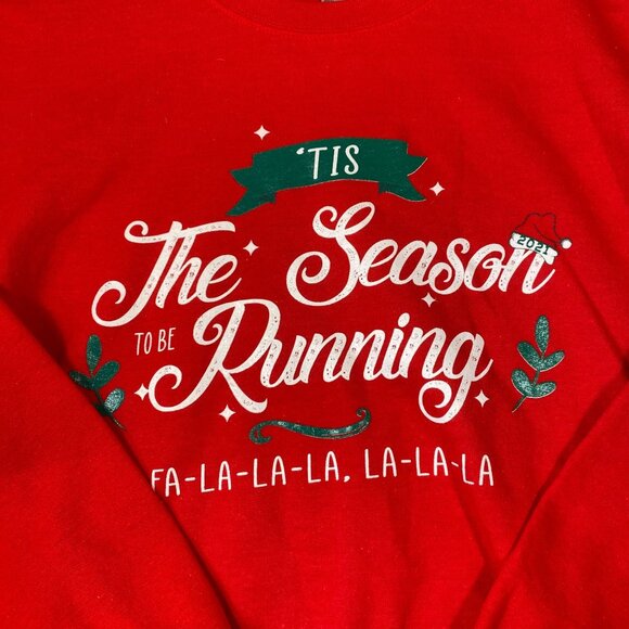 Gildan Red Tis The Season To Be Running Crewneck Sweatshirt Toys For Tots Unisex - Picture 3 of 9